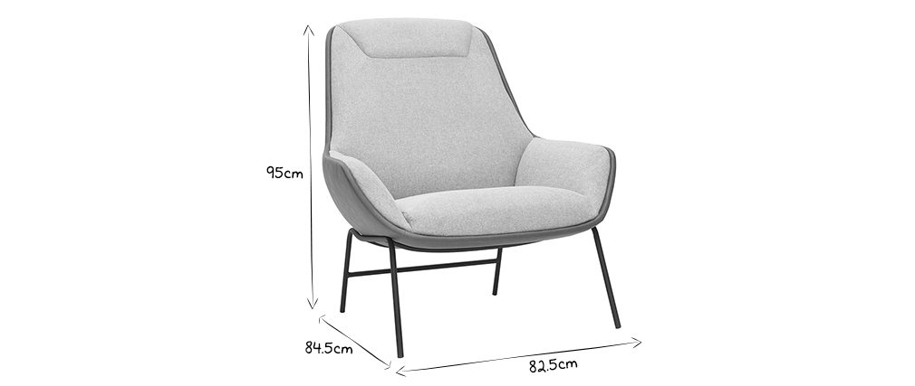 Fauteuil design marron avec tissu effet velours gris MARCEAU