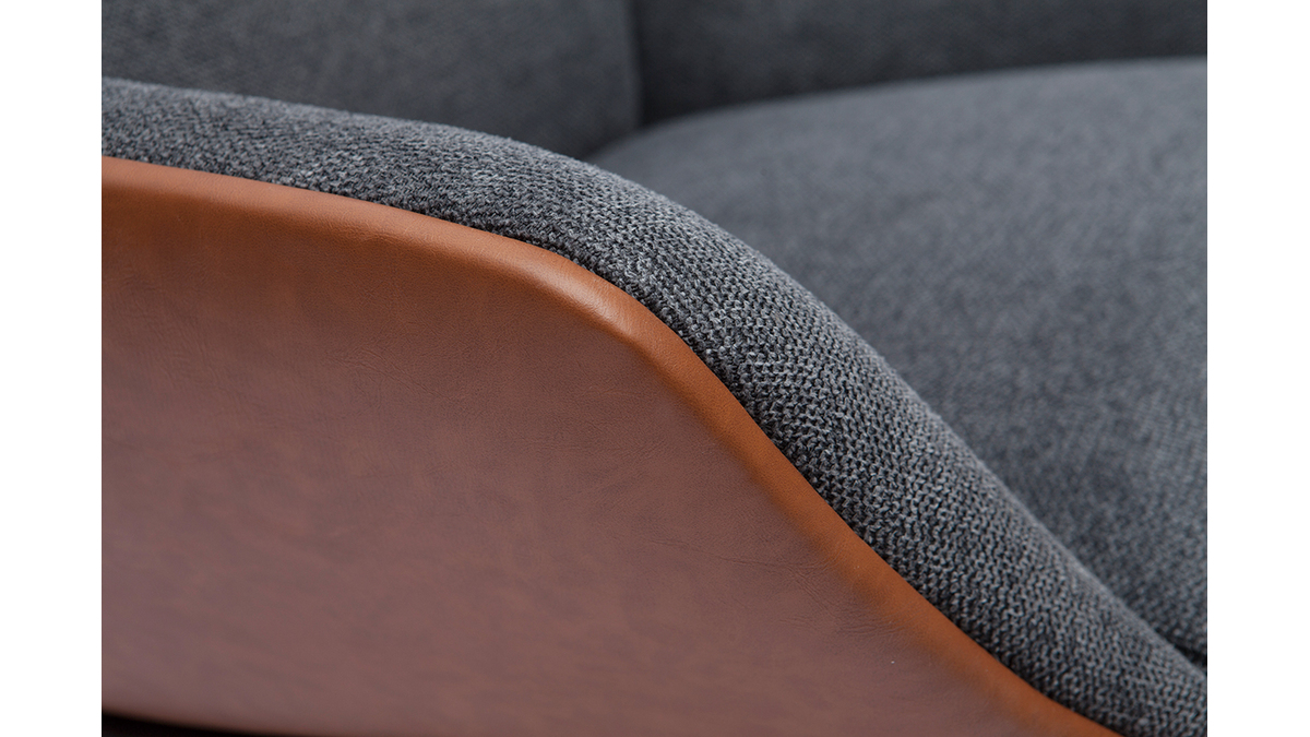 Fauteuil design marron avec tissu effet velours textur gris fonc et mtal noir MARCEAU