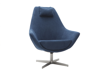 Fauteuil design pivotant en tissu bleu et pied m&eacute;tal AMADEO