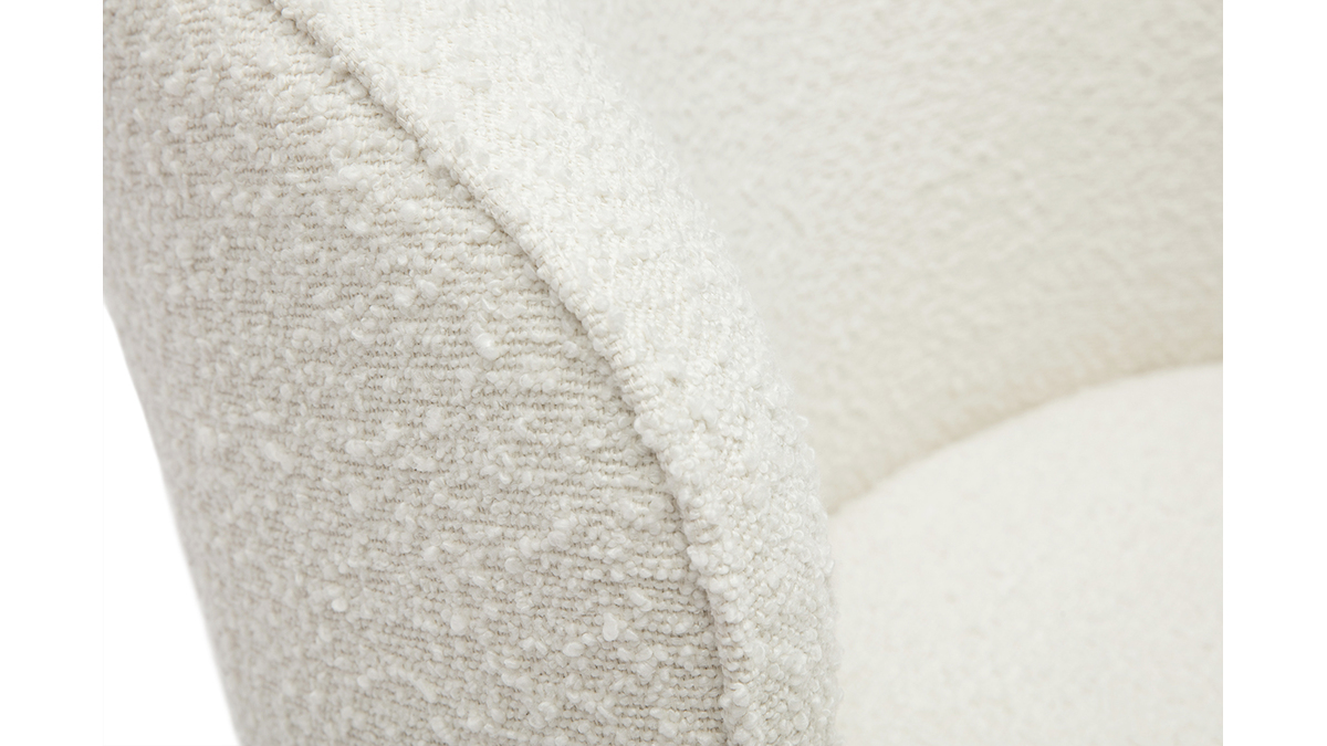 Fauteuil design pivotant en tissu effet laine boucle blanc AMBER