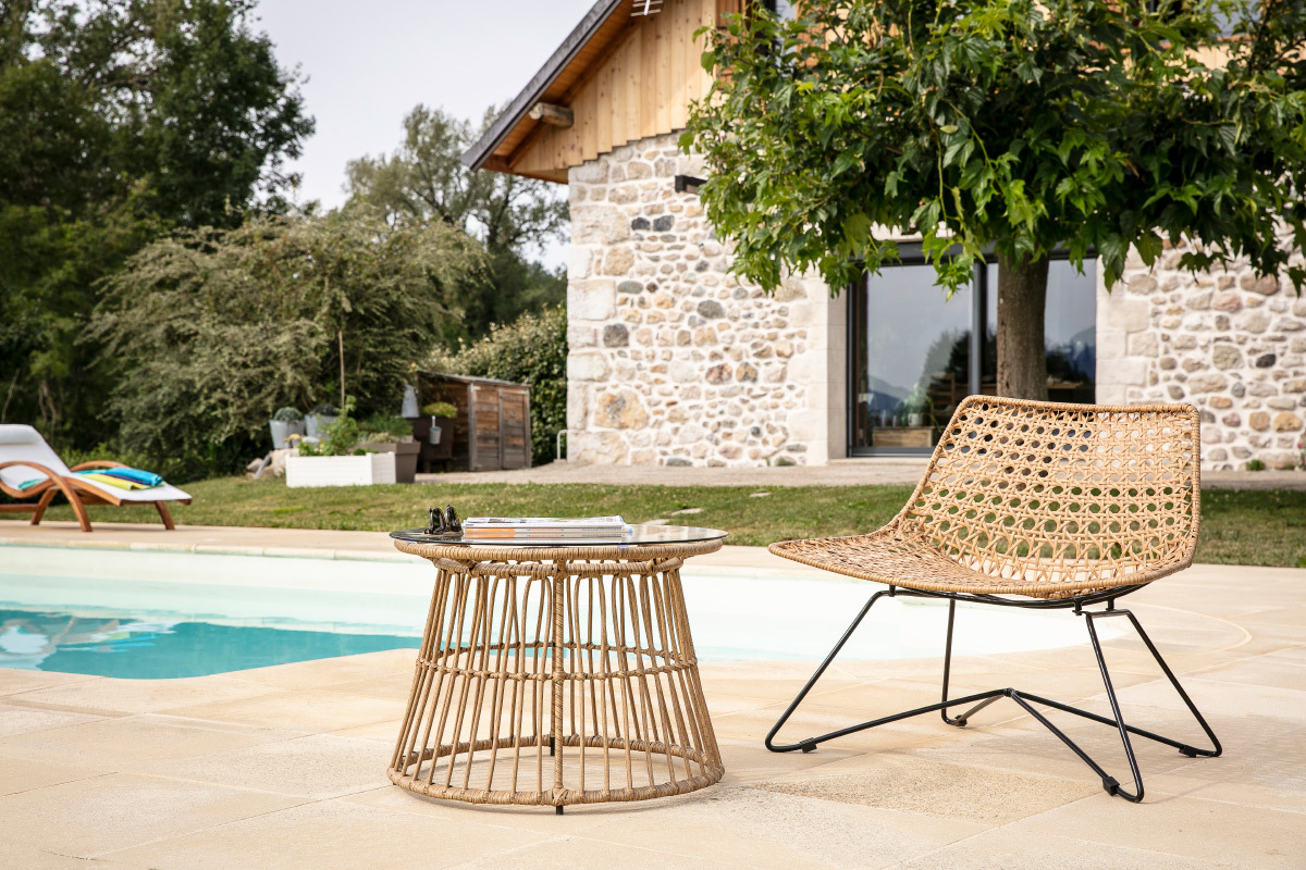 Fauteuil design rotin synth�tique noir  int�rieur / ext�rieur SUNSET