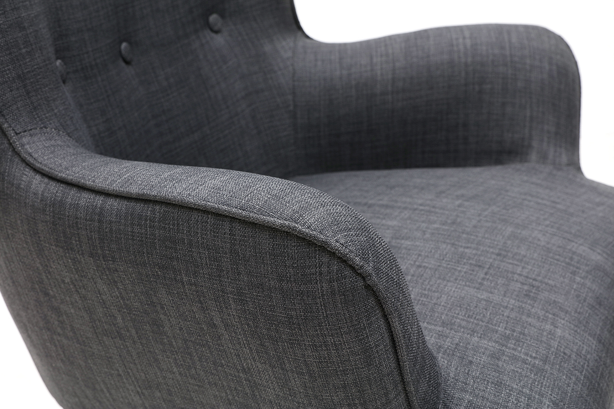 Fauteuil design scandinave et son repose pied gris fonc� et bois clair BRISTOL