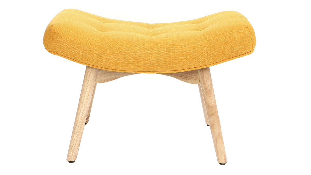 Fauteuil design scandinave et son repose pied jaune et bois clair BRISTOL