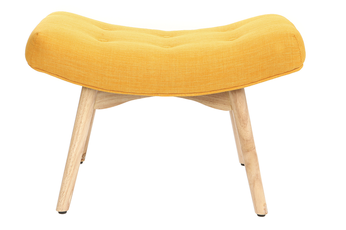 Fauteuil design scandinave et son repose pied jaune et bois clair BRISTOL