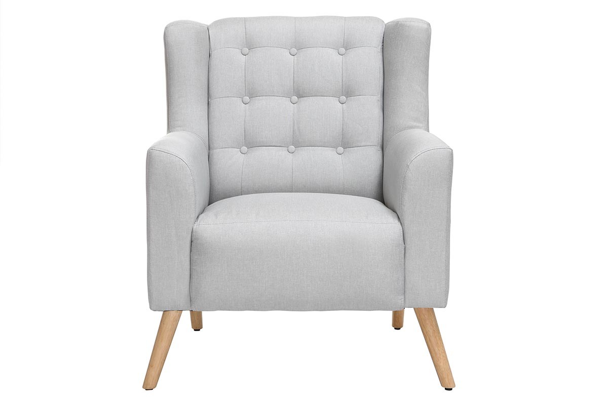 Fauteuil design scandinave gris clair et bois clair BRIGHTON