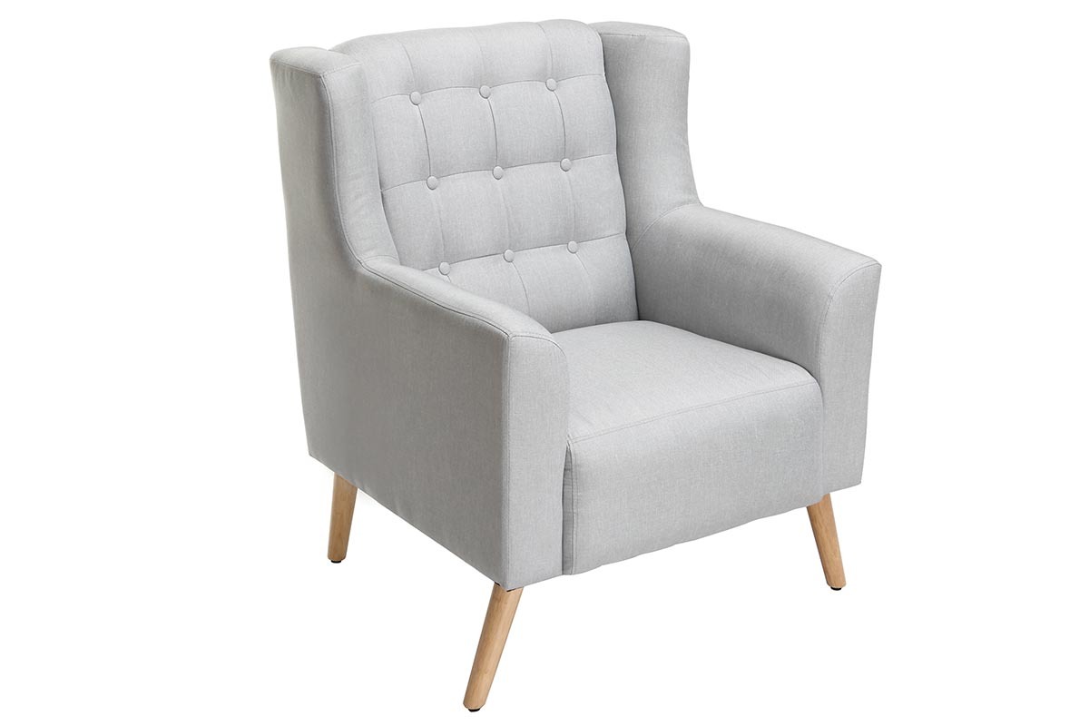 Fauteuil design scandinave gris clair et bois clair BRIGHTON