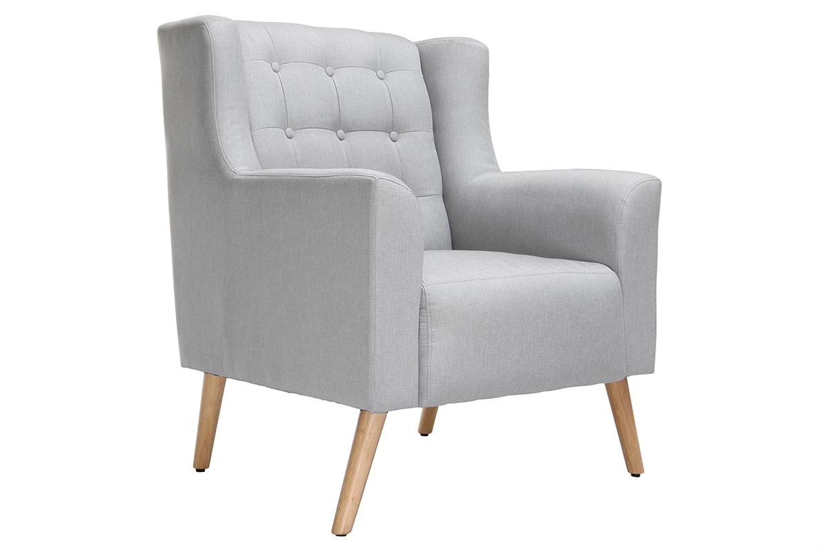 Fauteuil design scandinave gris clair et bois clair BRIGHTON