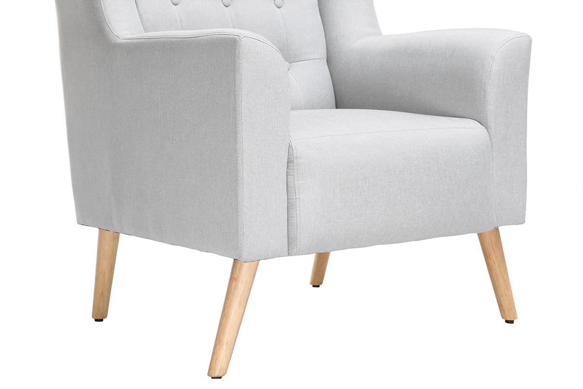 Fauteuil design scandinave gris clair et bois clair BRIGHTON