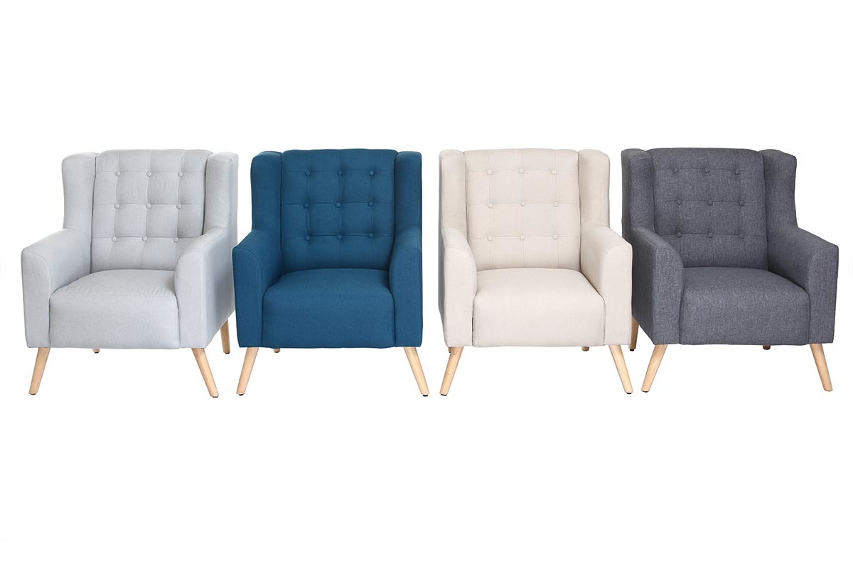 Fauteuil design scandinave gris clair et bois clair BRIGHTON