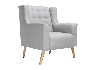Fauteuil design scandinave gris clair et bois clair BRIGHTON