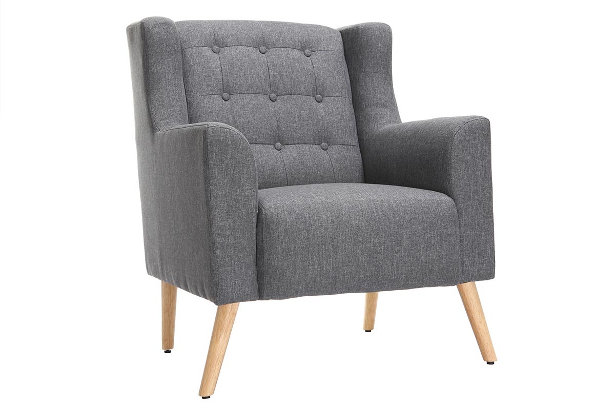 Fauteuil design scandinave gris fonc� et bois clair BRIGHTON