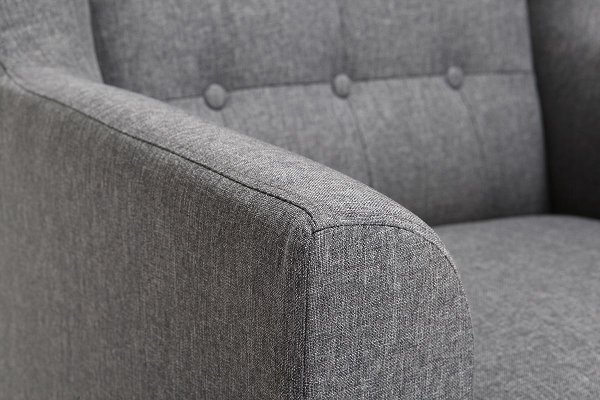 Fauteuil design scandinave gris fonc� et bois clair BRIGHTON