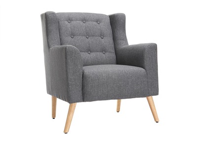 Fauteuil design scandinave gris fonc&eacute; et bois clair BRIGHTON