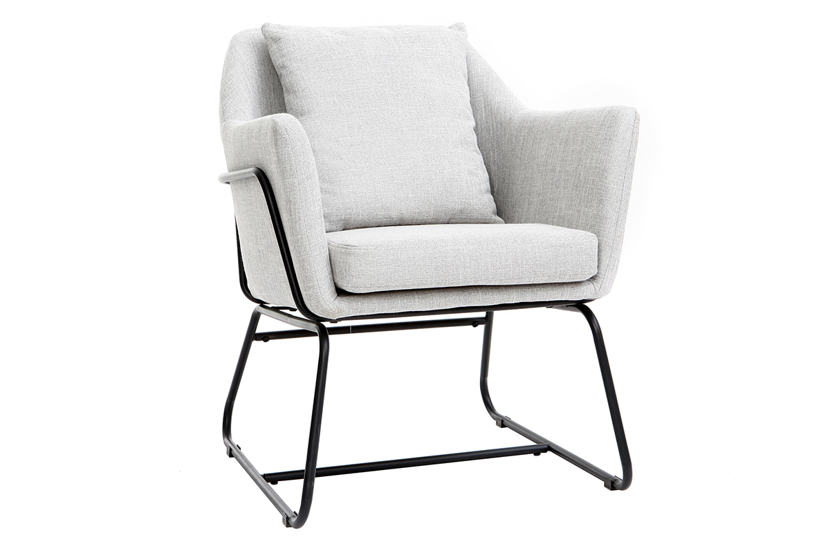Fauteuil design tissu gris clair et structure m�tal noir MONROE
