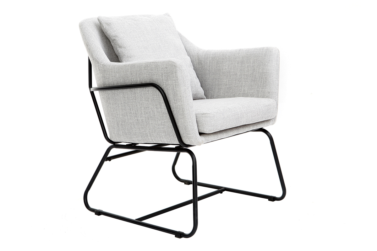Fauteuil design tissu gris clair et structure m�tal noir MONROE