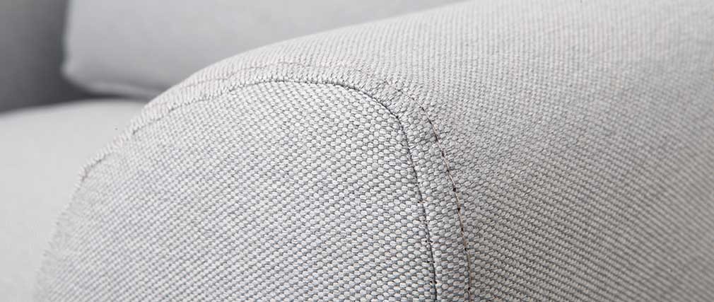 Fauteuil design tissu gris et bois clair EKTOR