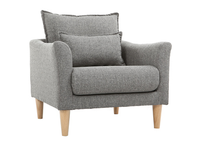 Fauteuil design tissu gris et ch&ecirc;ne KATE