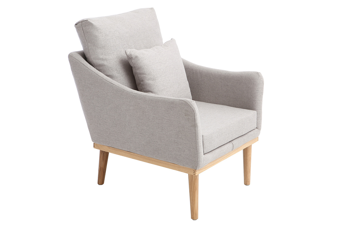 Fauteuil design tissu gris et fr�ne NORI