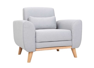 Fauteuil design tissu gris pieds ch&ecirc;ne EKTOR