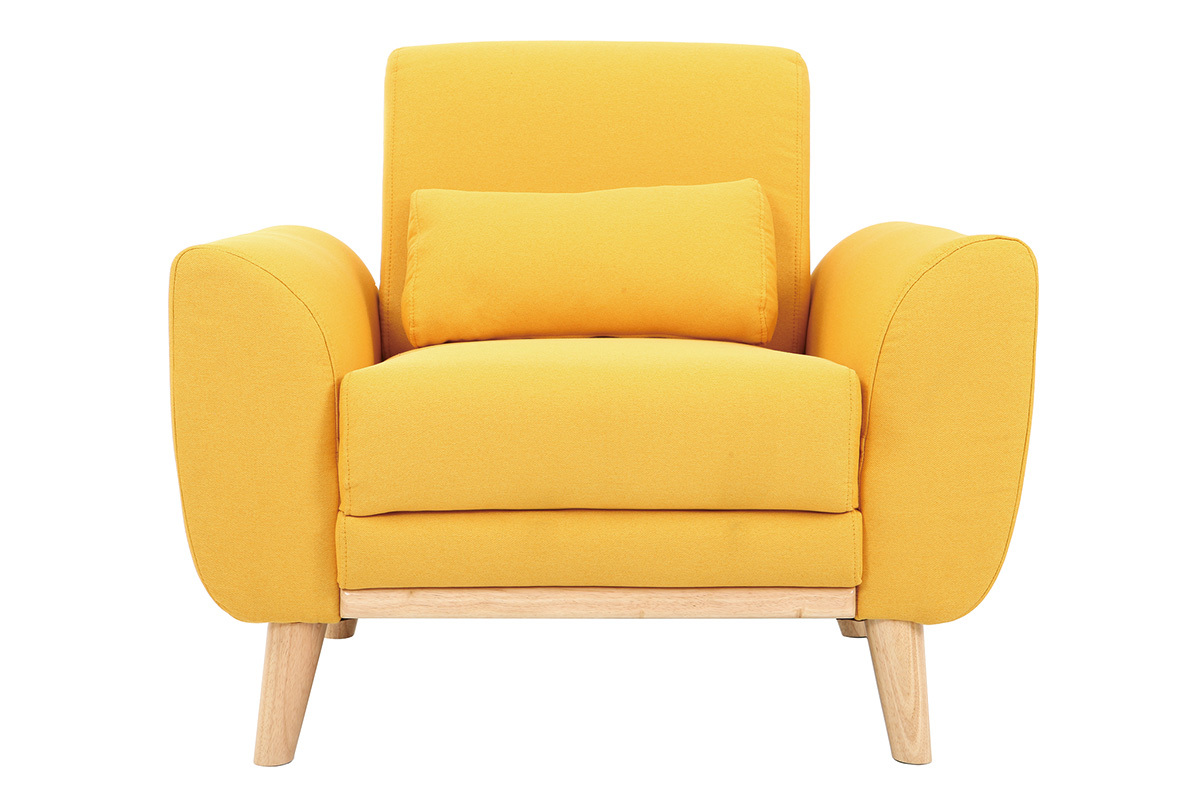 Fauteuil design tissu jaune et bois clair EKTOR