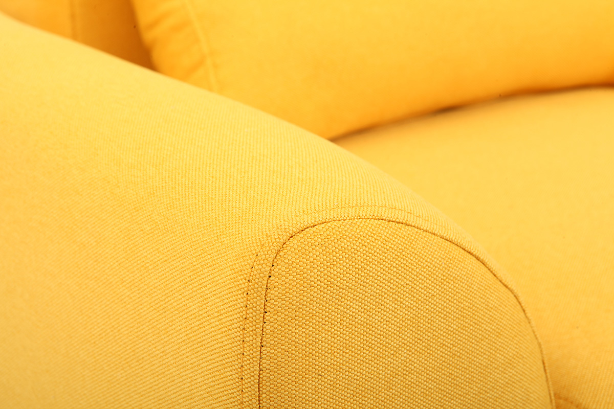 Fauteuil design tissu jaune et bois clair EKTOR