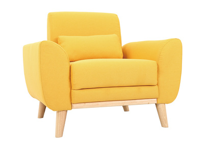 Fauteuil design tissu jaune et pieds ch&ecirc;ne  EKTOR