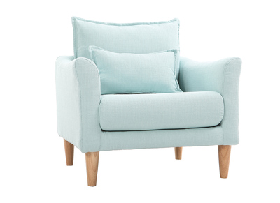 Fauteuil design tissu menthe &agrave; l'eau et ch&ecirc;ne KATE