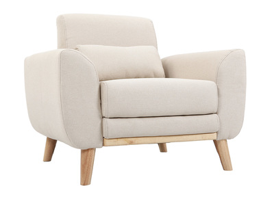 Fauteuil design tissu naturel et pieds ch&ecirc;ne EKTOR