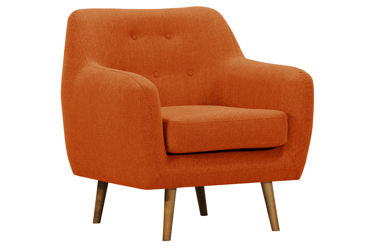 Fauteuil design tissu orange pieds bois clair OLAF