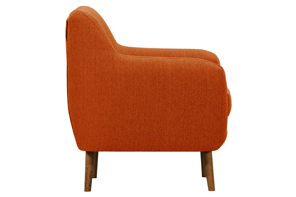 Fauteuil design tissu orange pieds bois clair OLAF