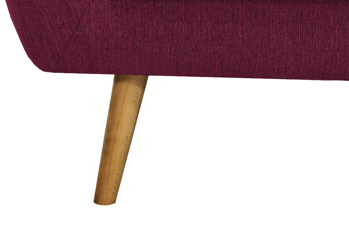 Fauteuil design tissu prune pieds bois clair OLAF