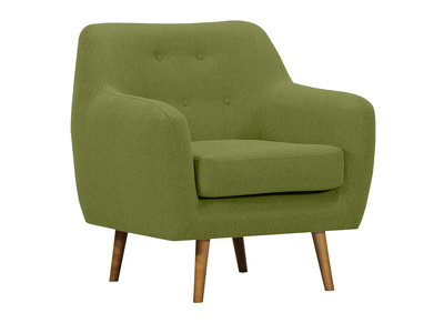 Fauteuil design tissu vert pieds bois clair OLAF