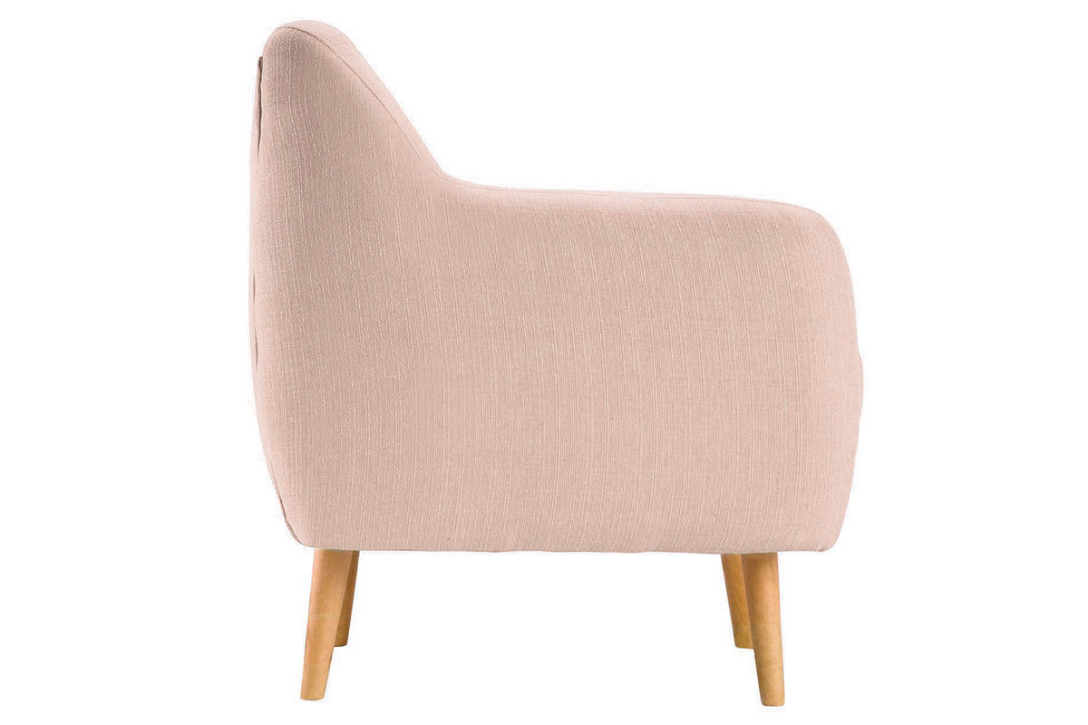 Fauteuil design tissu vieux rose pieds bois clair OLAF