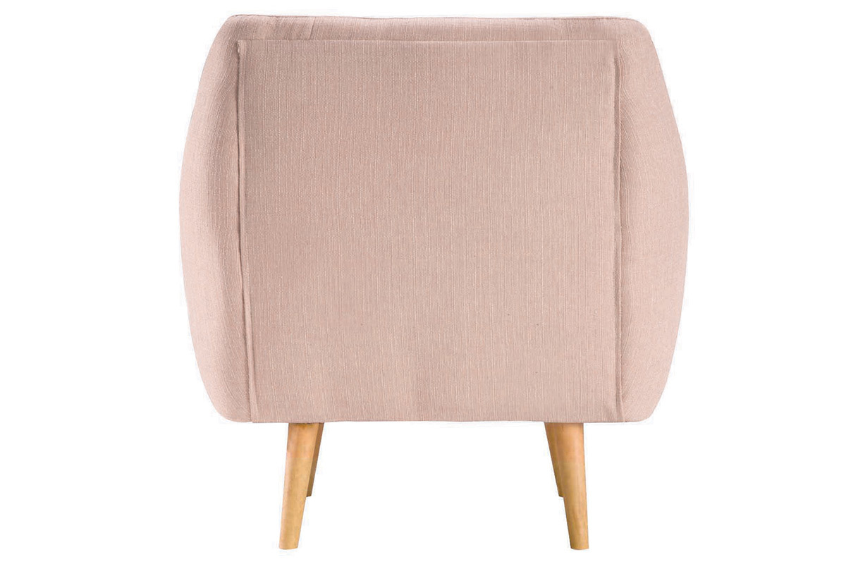 Fauteuil design tissu vieux rose pieds bois clair OLAF