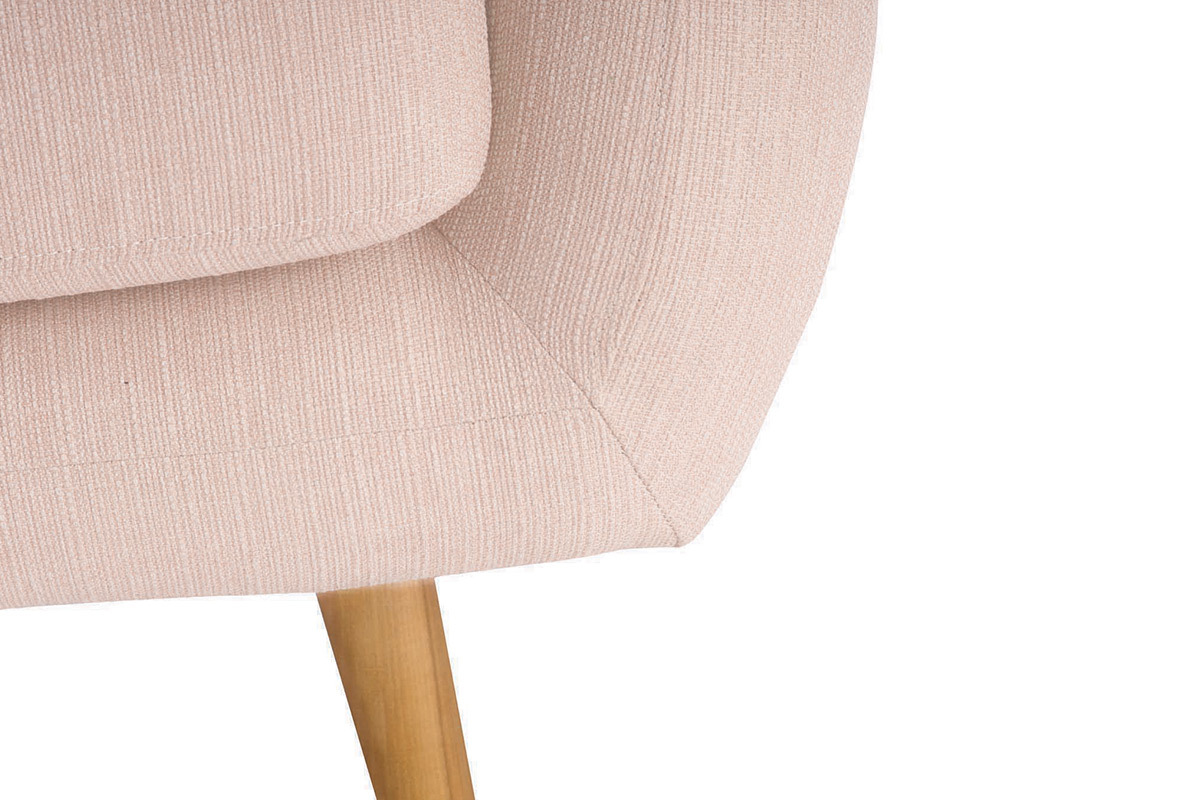 Fauteuil design tissu vieux rose pieds bois clair OLAF