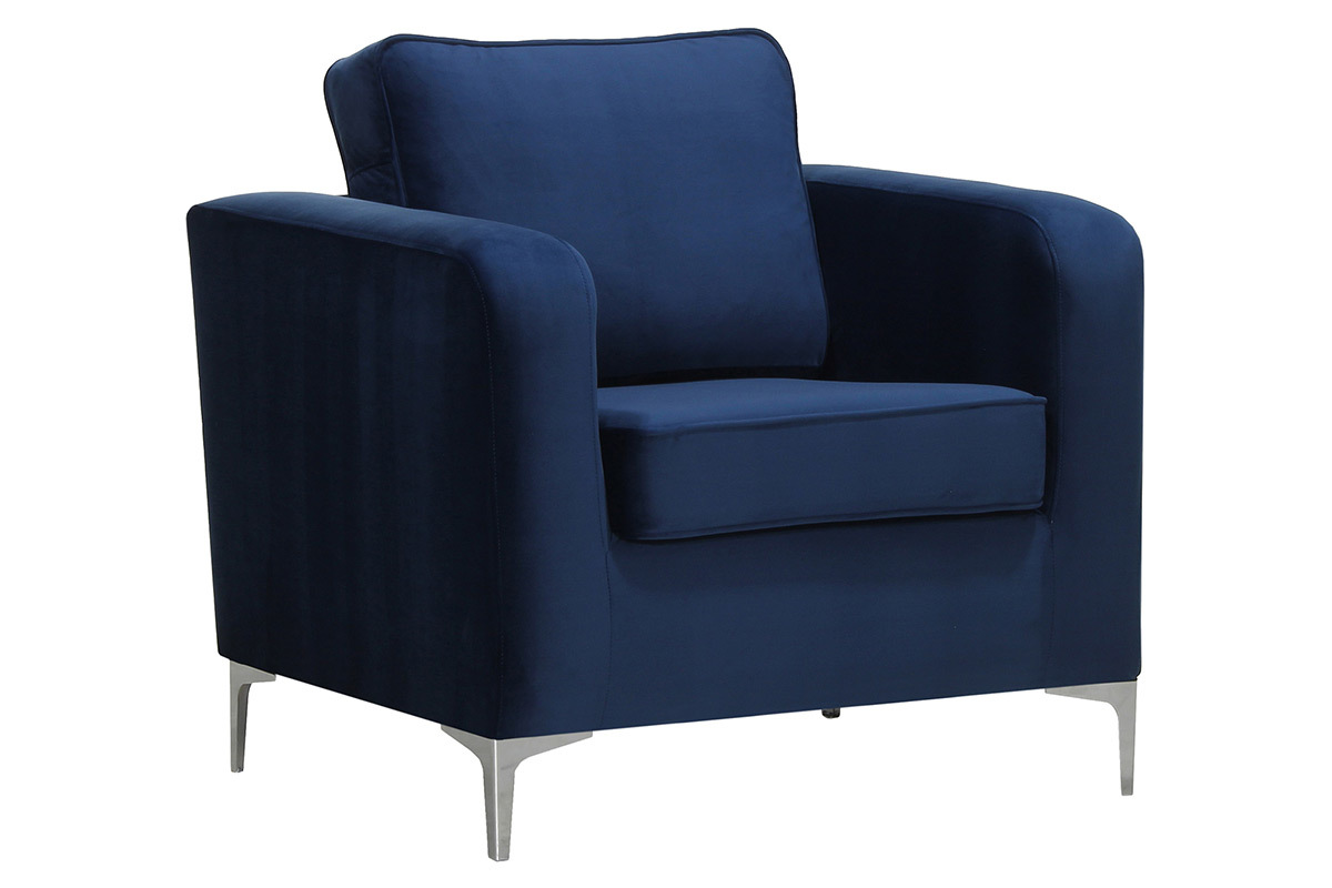 Fauteuil design velours bleu nuit HARRY