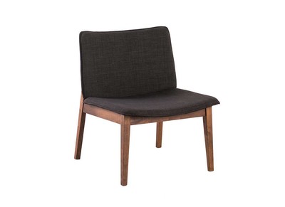 Fauteuil design vintage pieds noyer tissu gris anthracite JUKE