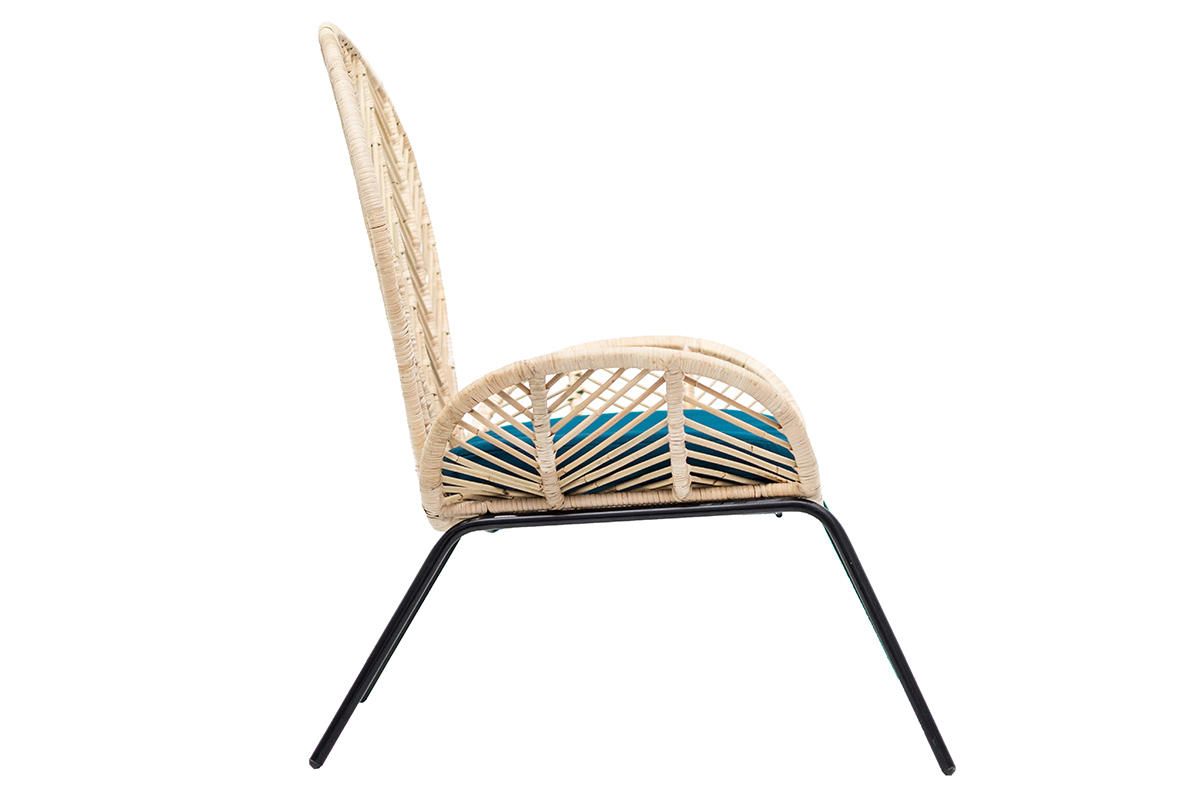 Fauteuil en rotin et tissu bleu ptrole PEACOCK