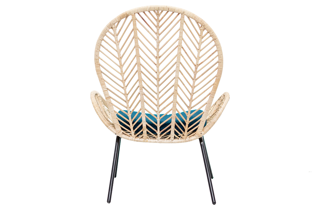 Fauteuil en rotin et tissu bleu ptrole PEACOCK