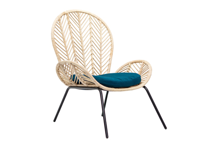 Fauteuil en rotin et tissu bleu p&eacute;trole PEACOCK