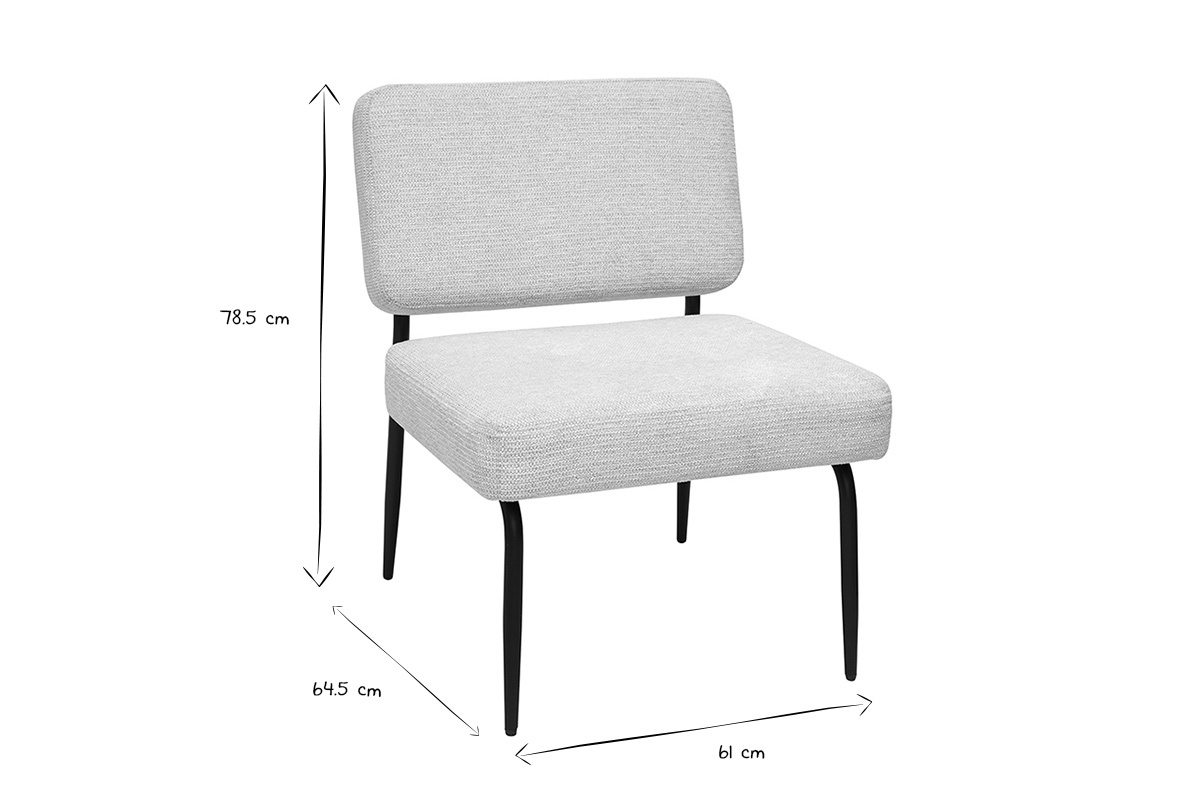 Fauteuil en tissu chenille beige et mtal noir VEDANA