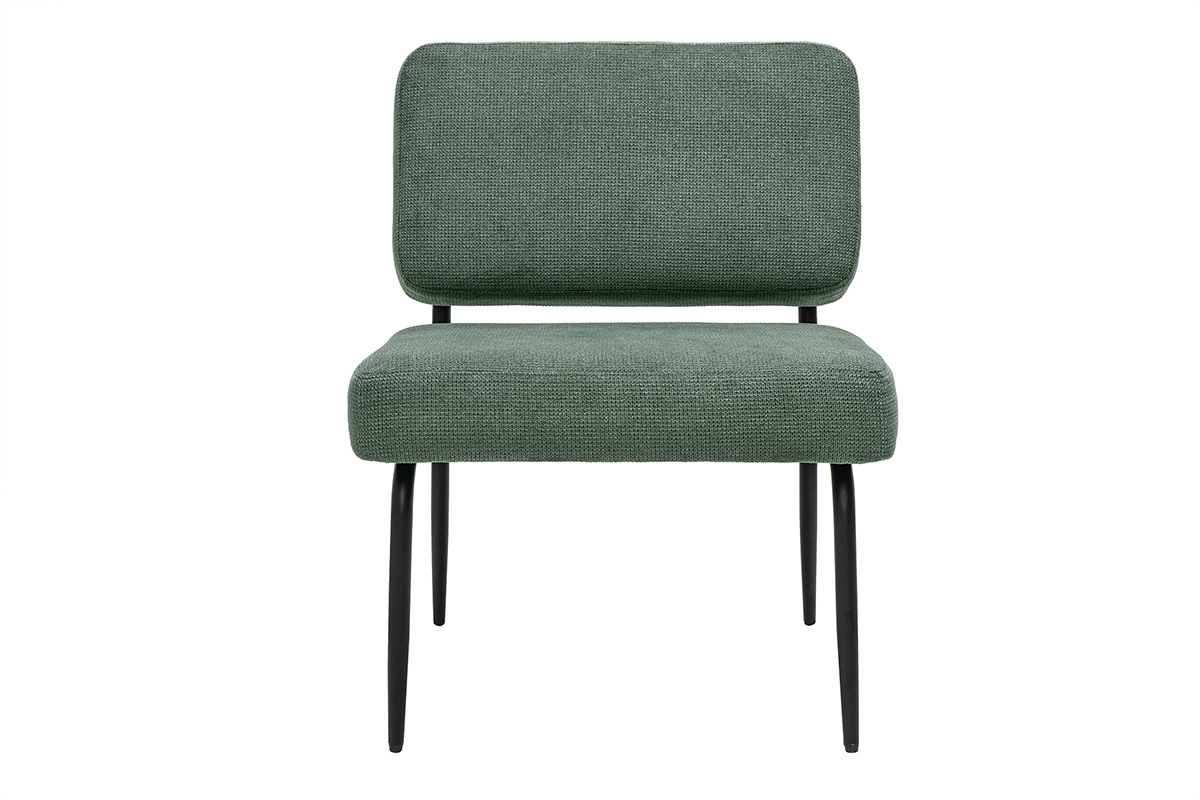Fauteuil en tissu chenille vert kaki et m�tal noir VEDANA