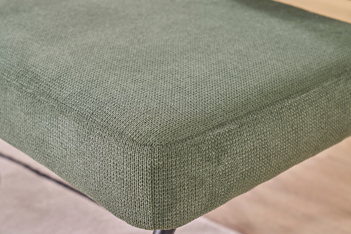 Fauteuil en tissu chenille vert kaki et m�tal noir VEDANA