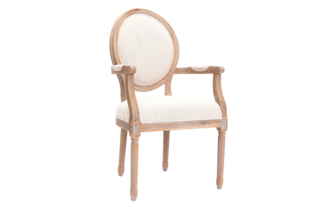 Fauteuil en tissu coloris naturel pieds bois clair LEGEND