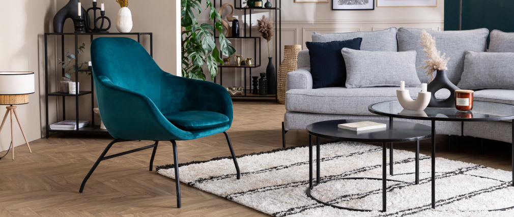 Fauteuil en tissu effet velours jaune moutarde MAYNE