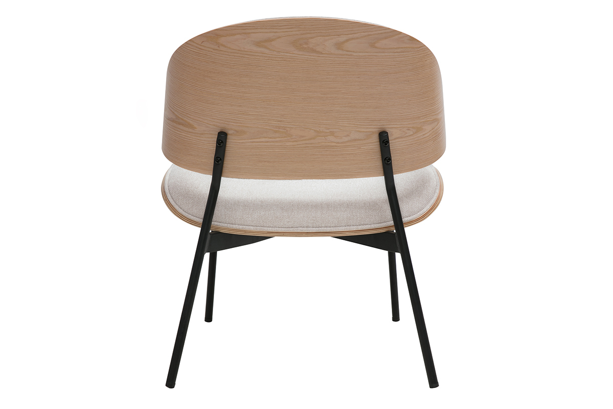 Fauteuil en tissu effet velours textur beige, bois clair et mtal noir FABULO