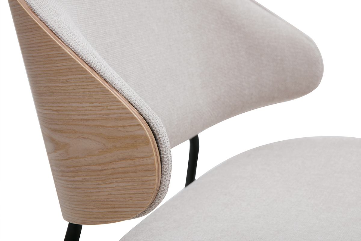 Fauteuil en tissu effet velours textur beige, bois clair et mtal noir FABULO