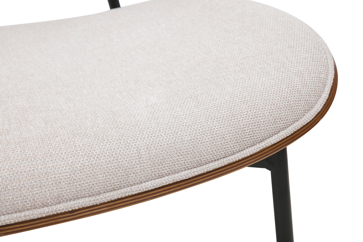 Fauteuil en tissu effet velours textur beige, bois fonc et mtal noir FABULO