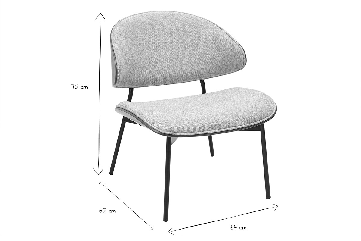 Fauteuil en tissu effet velours textur gris, bois fonc et mtal noir FABULO