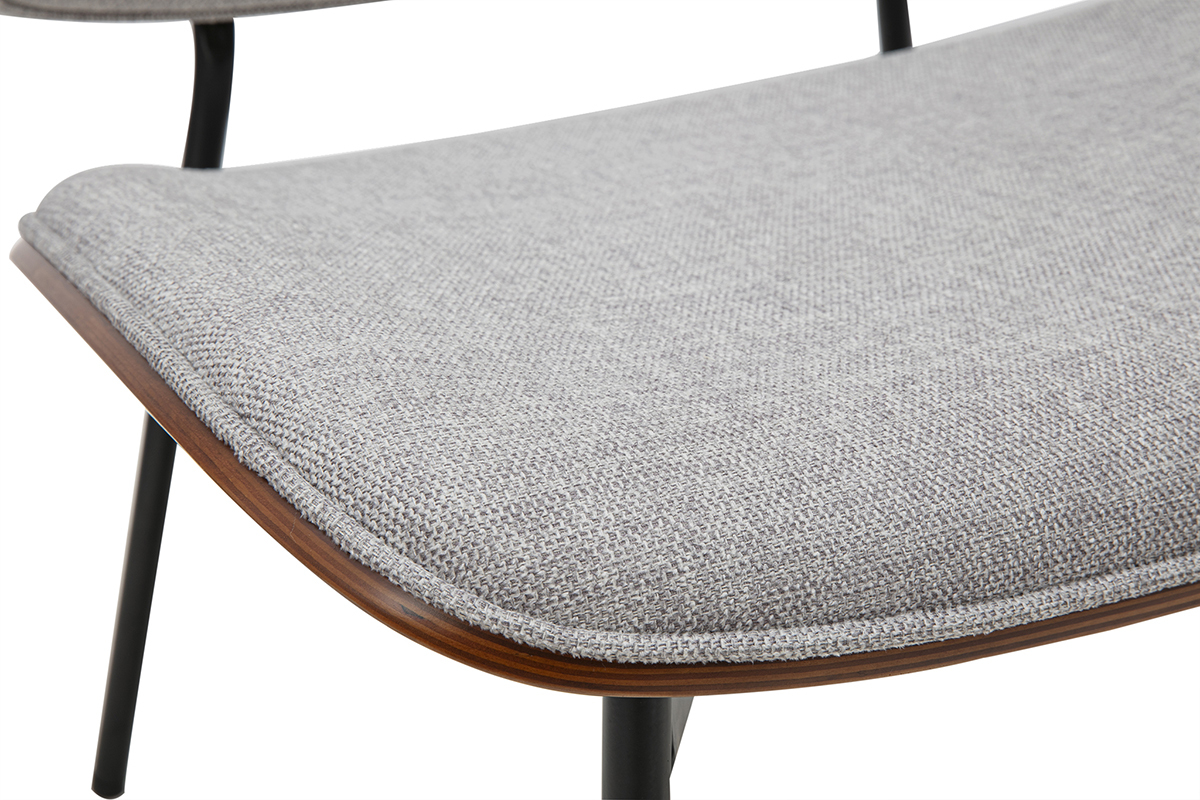 Fauteuil en tissu effet velours textur gris, bois fonc et mtal noir FABULO